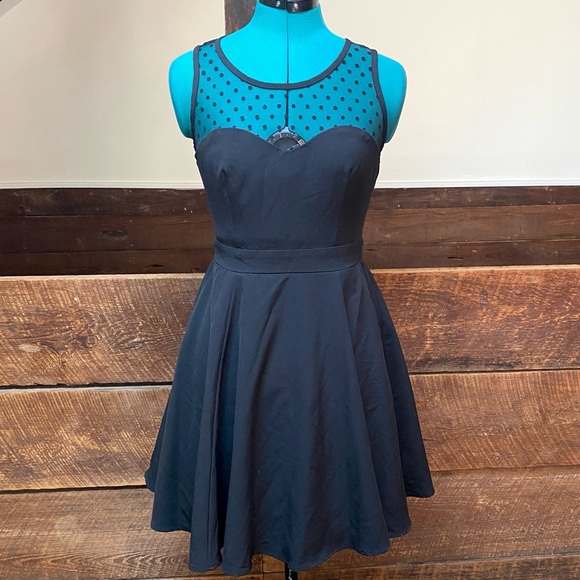 Vintage Y2K Delias Semi Formal Skater Dress w/ Polka Dot Mesh & Goth Vibes - Picture 2 of 10